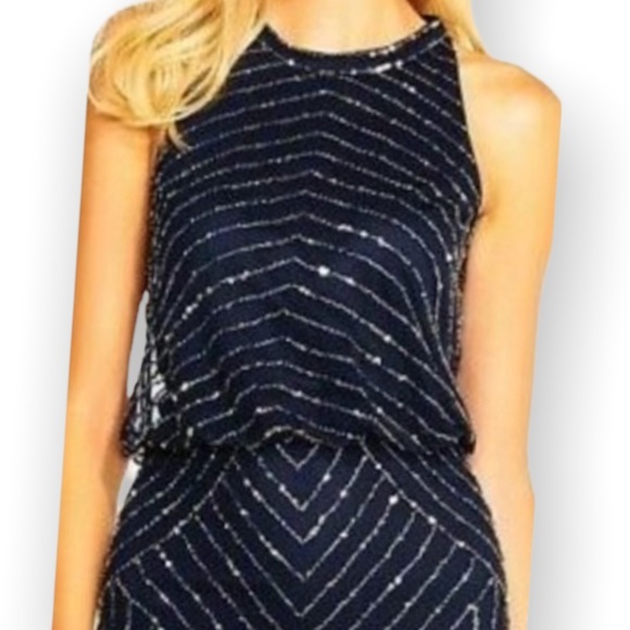 Adrianna Papell BHLDN Madigan 2/ XS Blue Chiffon Embellished Beaded Formal Gown - Picture 8 of 8